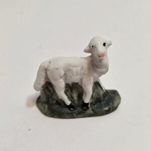 Nativity Miniature Ceramic Sheep Figurine Farm Animal On Rock Pastoral Scene